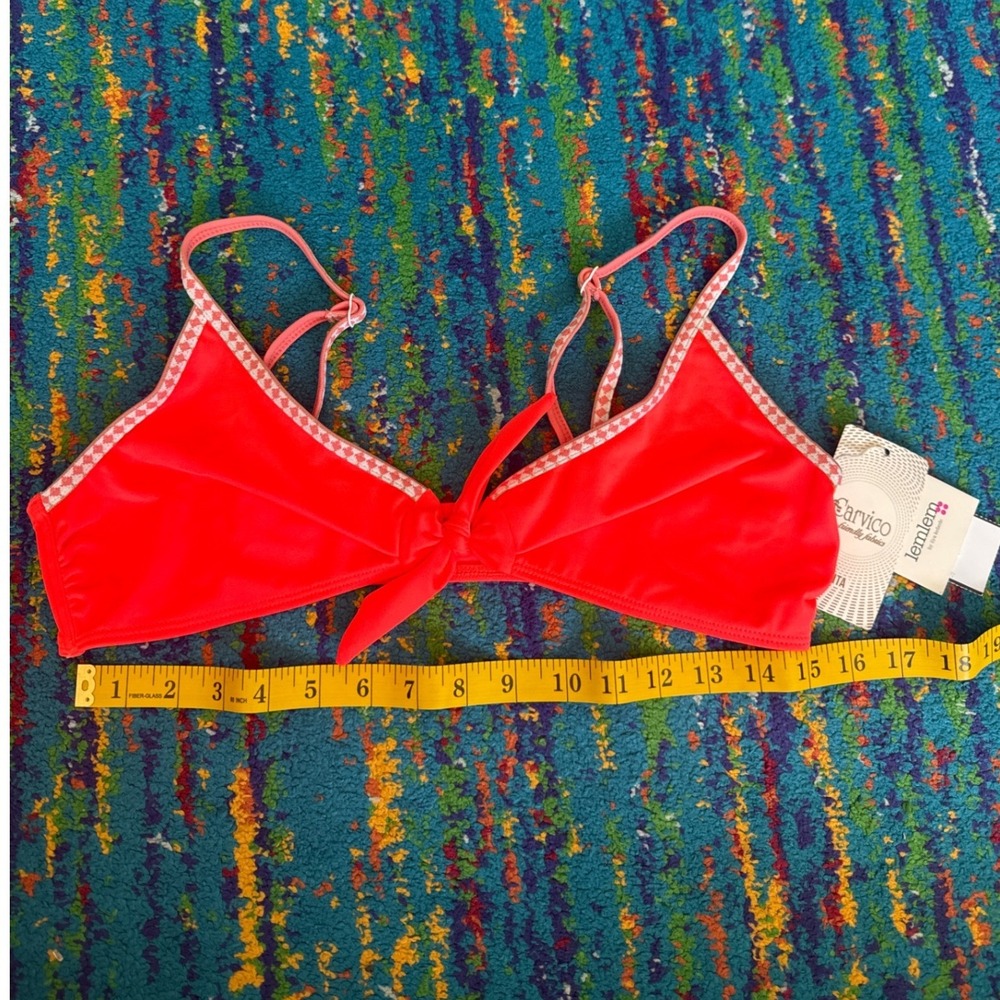 NWT Lemlem Lena Tie Front Top Neon Orange Patterned Trim Women Size M